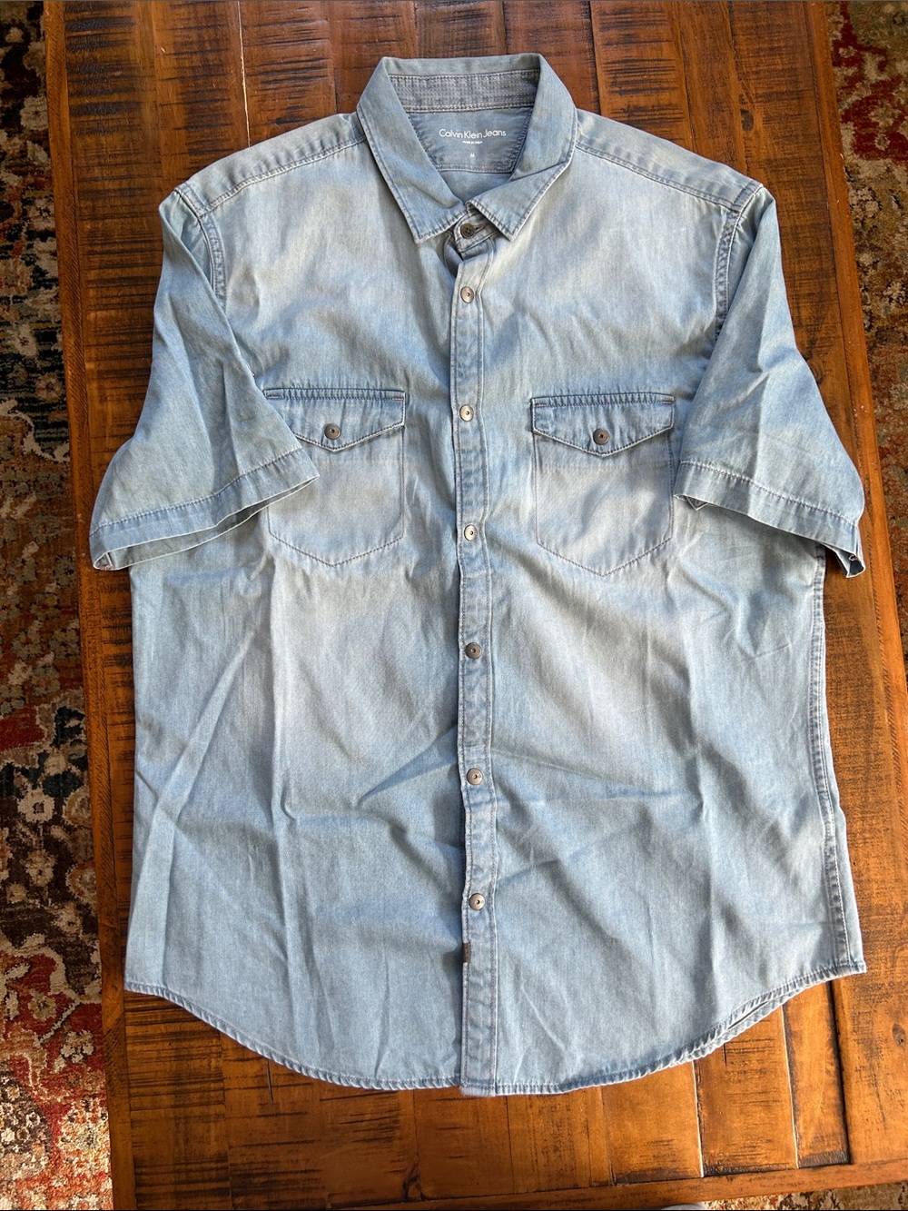 Calvin Klein Jeans Light Wash Short Sleeve Denim Button-Up Shirt